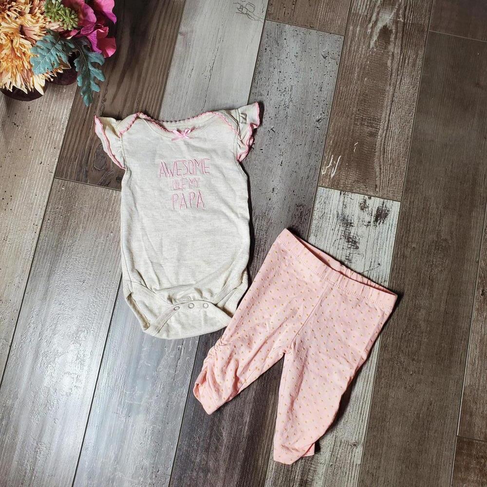 Tahari Baby Girl Outfit "Awesome Like My Papa" Pink Polka Dot Size 0/3M